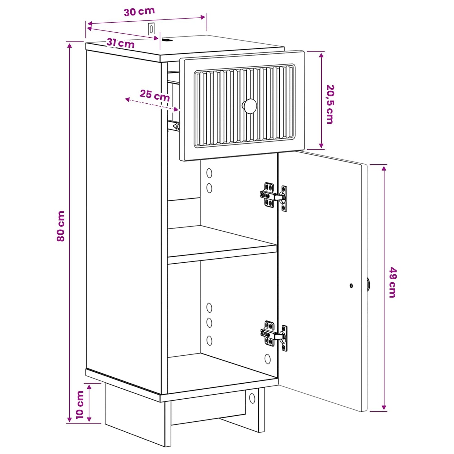 Bathroom Storage Cainet EDE Sonoma Oak 30 x 31 x 80 cm