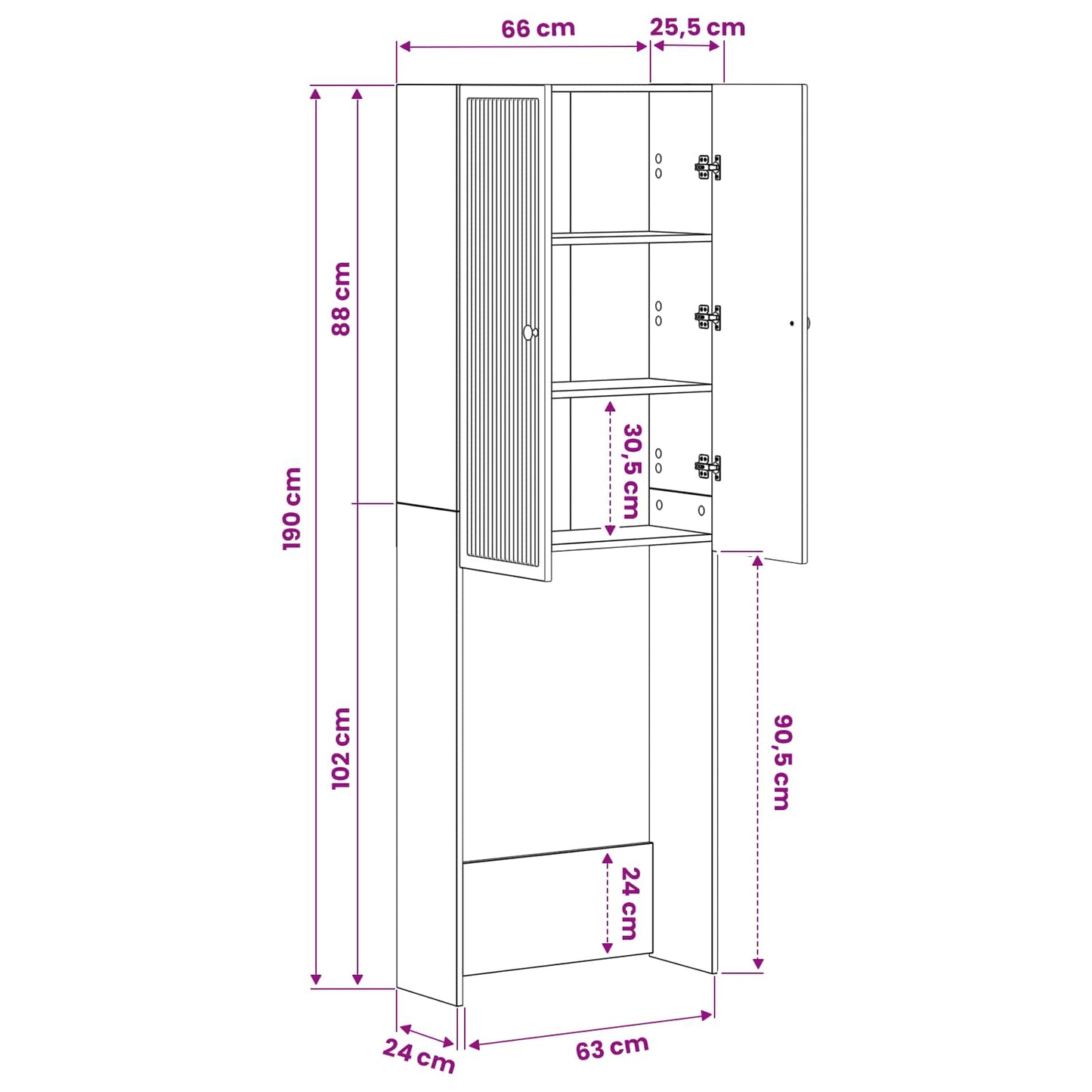 Toilet Cabinet EDE Sonoma Oak 66 x 25.5 x 190 cm