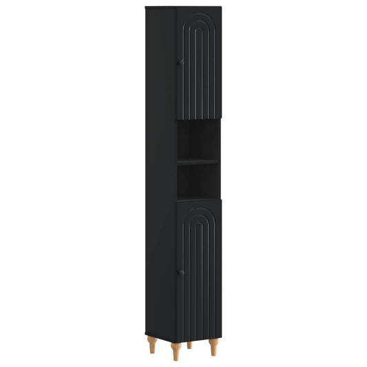 Bathroom Cabinet with Open Shelf ALKMAAR Black 30 x 31 x 190 cm Bathroom Cabinet with Open Shelf ALKMAAR Black 30 x 31 x 190 cm