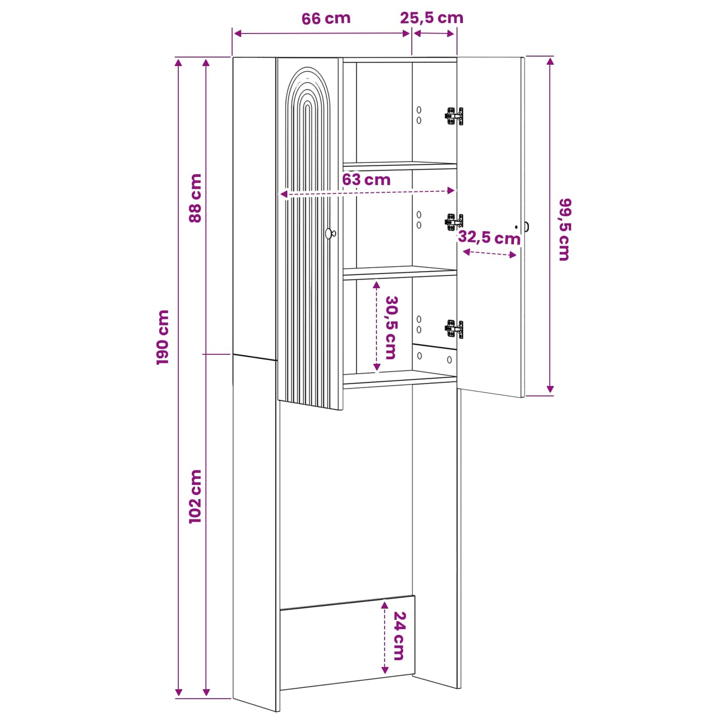 Toilet Cabinet ALKMAAR White 66 x 25.5 x 190 cm Engineered Wood