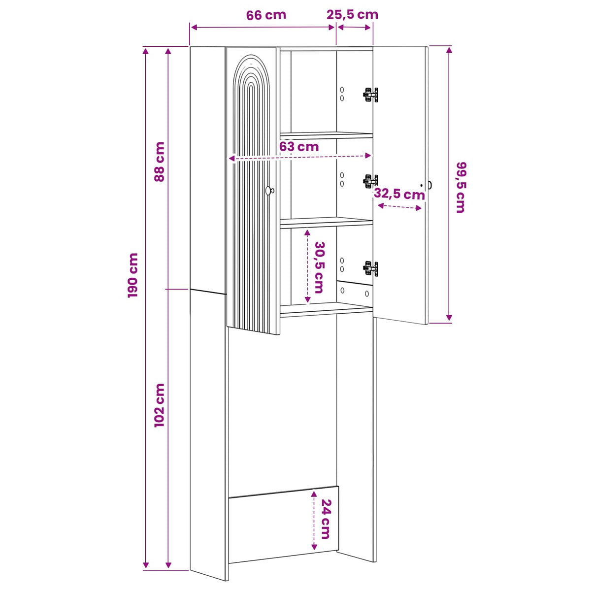 Toilet Cabinet ALKMAAR Sonoma Oak 66 x 25.5 x 190 cm