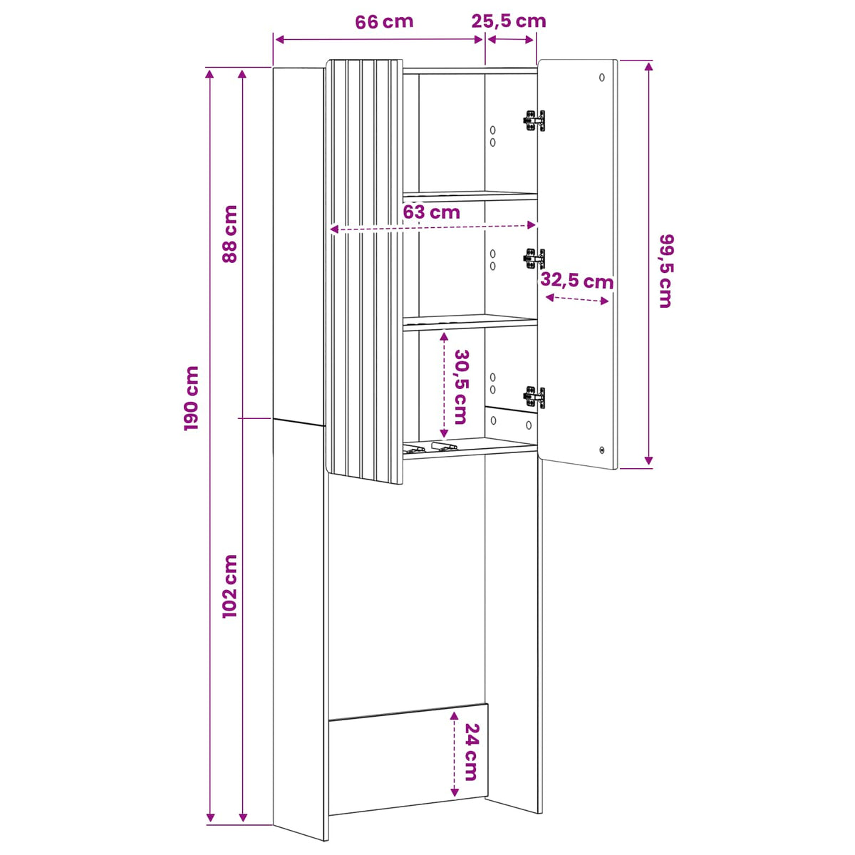 Toilet Cabinet ZWOLLE Smoked Oak 66 x 25.5 x 190 cm