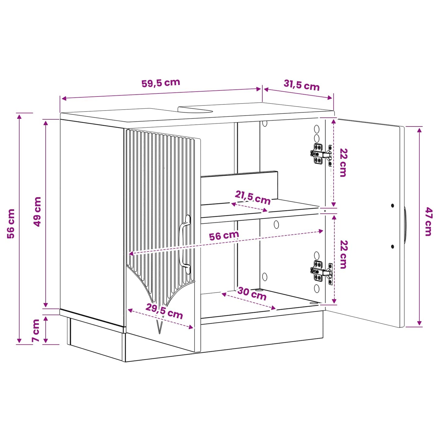 Bathroom Sink Cabinet HOORN Concrete Grey 59.5 x 31.5x 56 cm