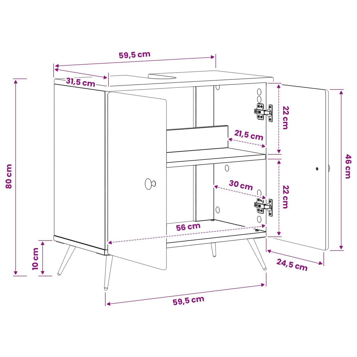 Bathroom Sink Cabinet BREDA Smoked Oak 59.5 x 31.5x 59 cm