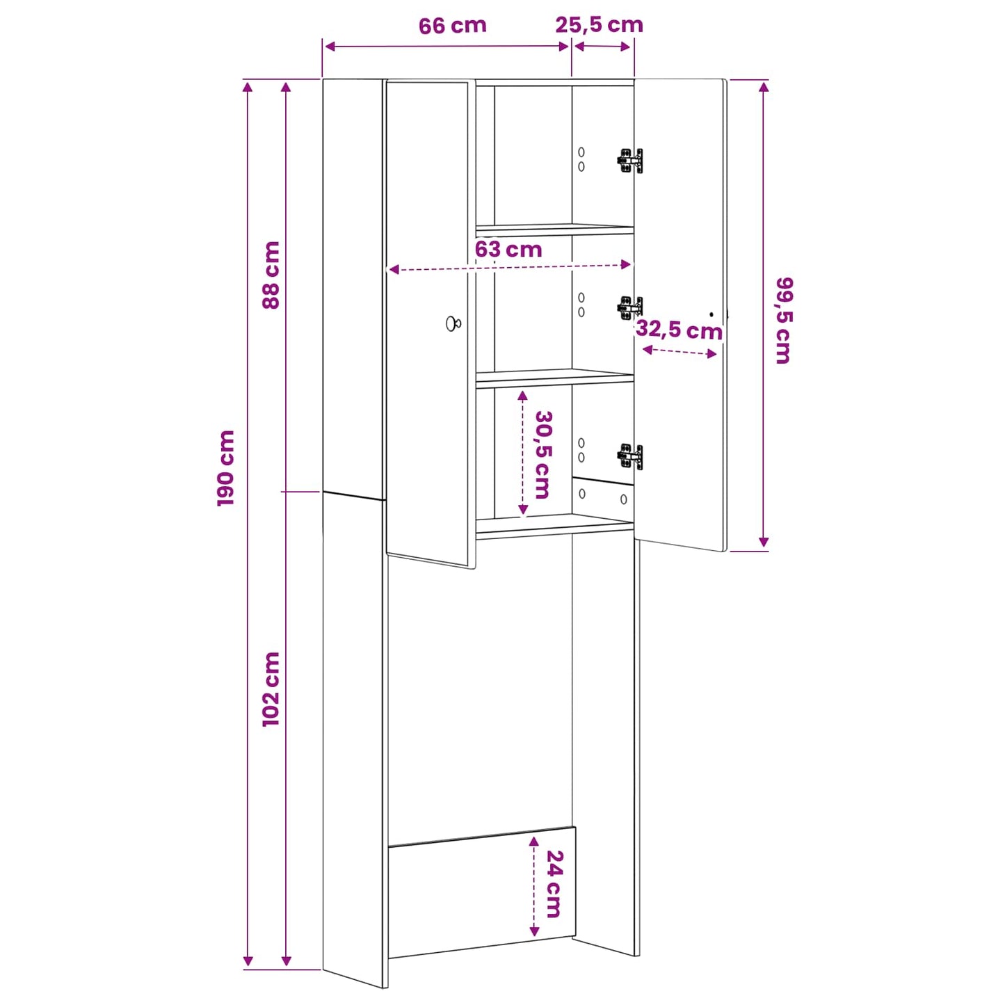 Toilet Cabinet BREDA Sonoma Oak 66 x 25.5 x 190 cm
