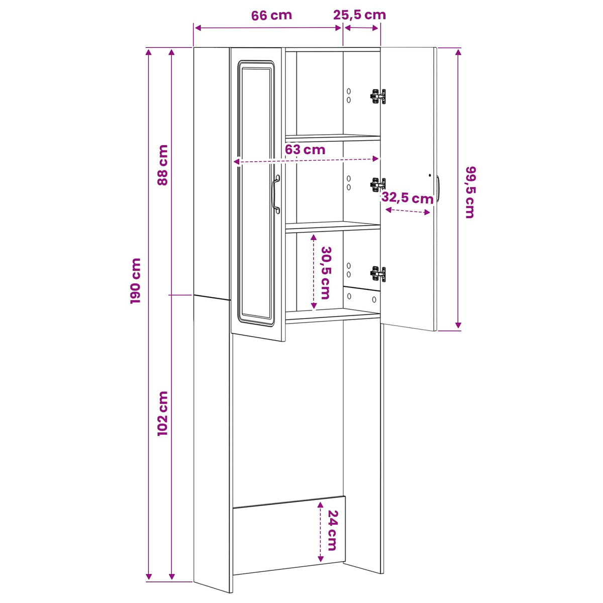 Toilet Cabinet UTRECHT Sonoma Oak 66 x 25.5 x 190 cm