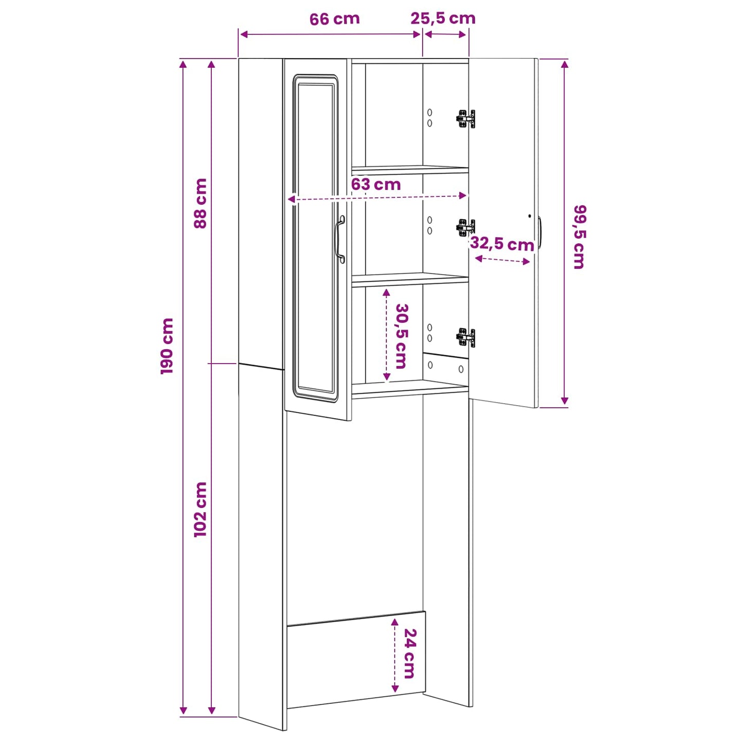 Toilet Cabinet UTRECHT Grey Sonoma 66 x 25.5 x 190 cm