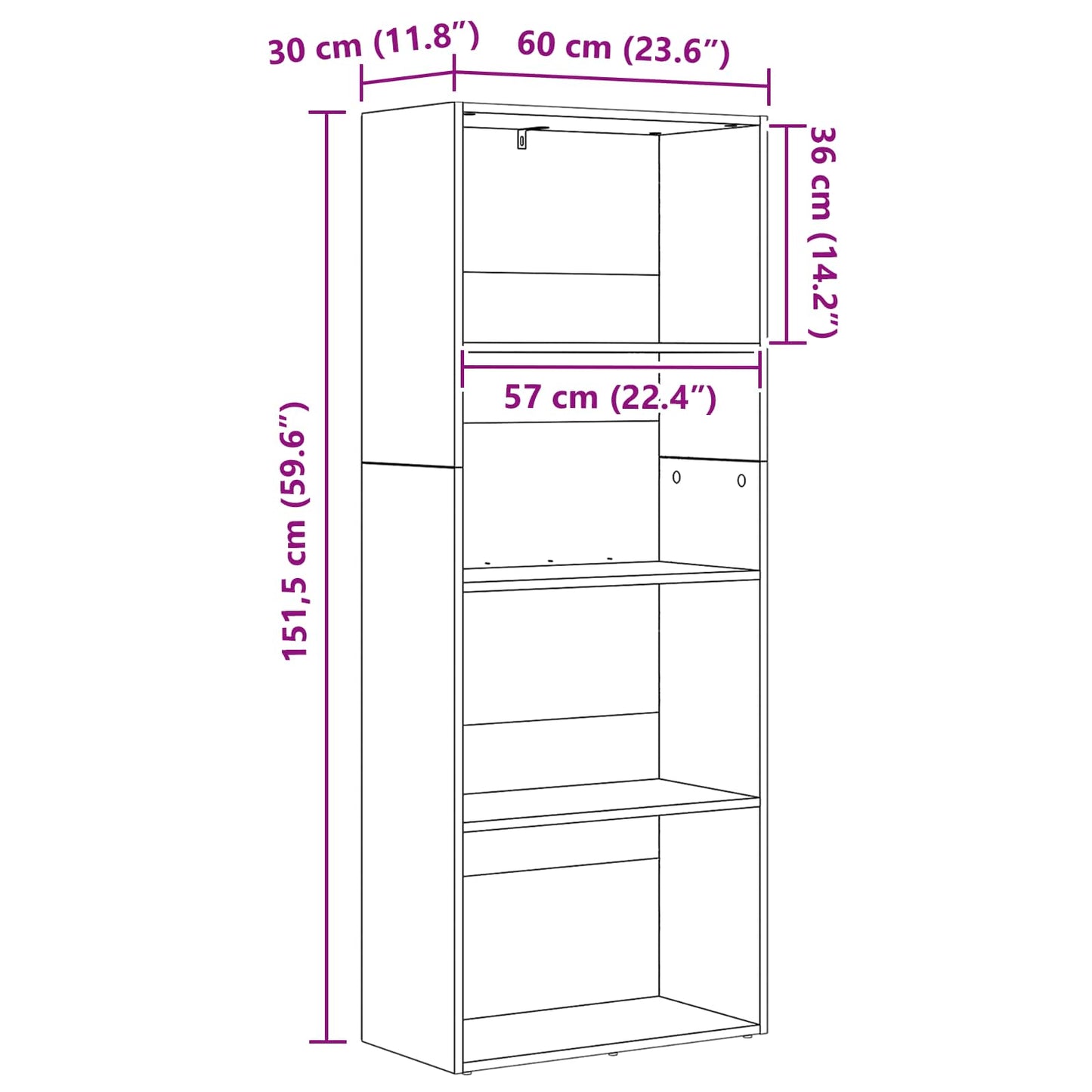 Freestanding Bookshelf Black Oak 60 x 30 x 151.5 cm
