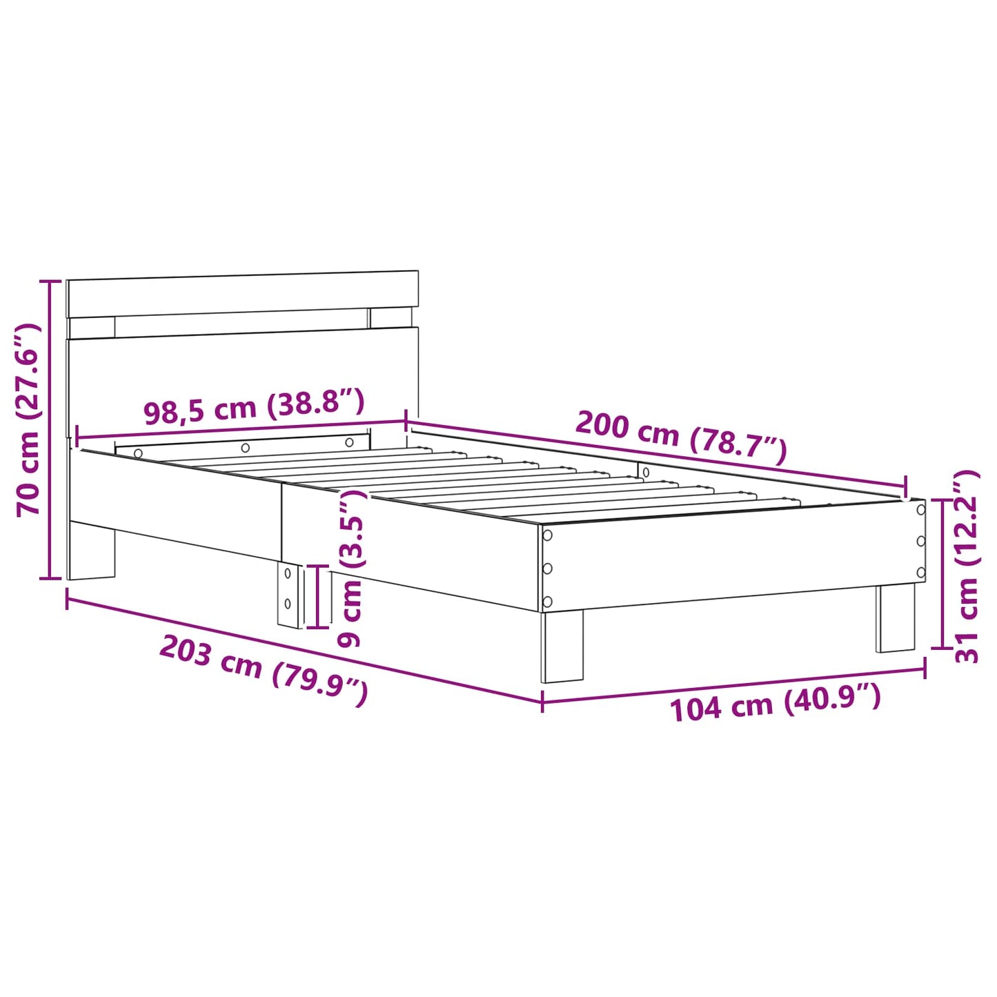 Bed Frame Artisan Oak 98.5 x 200 cm Engineered Wood