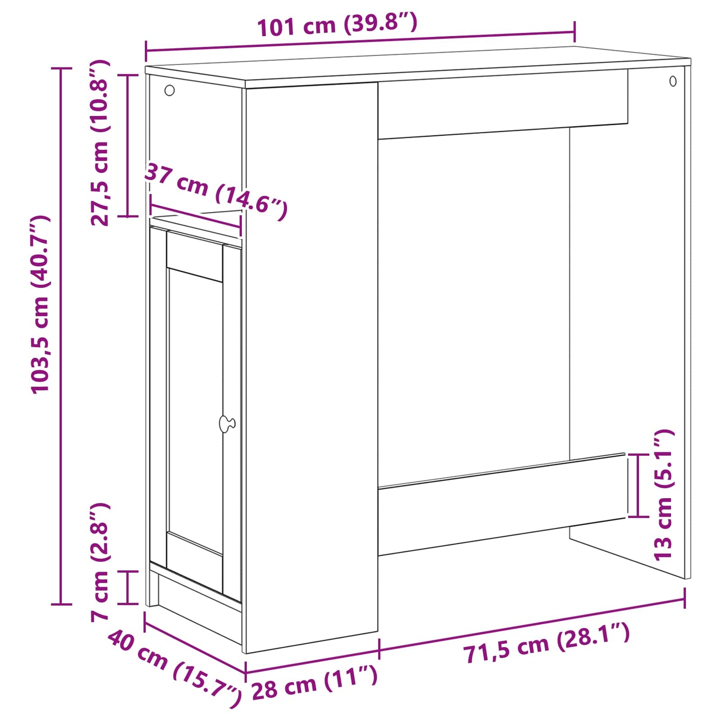 Bar Table Black Oak 101 x 40 x 103.5 cm Engineered Wood