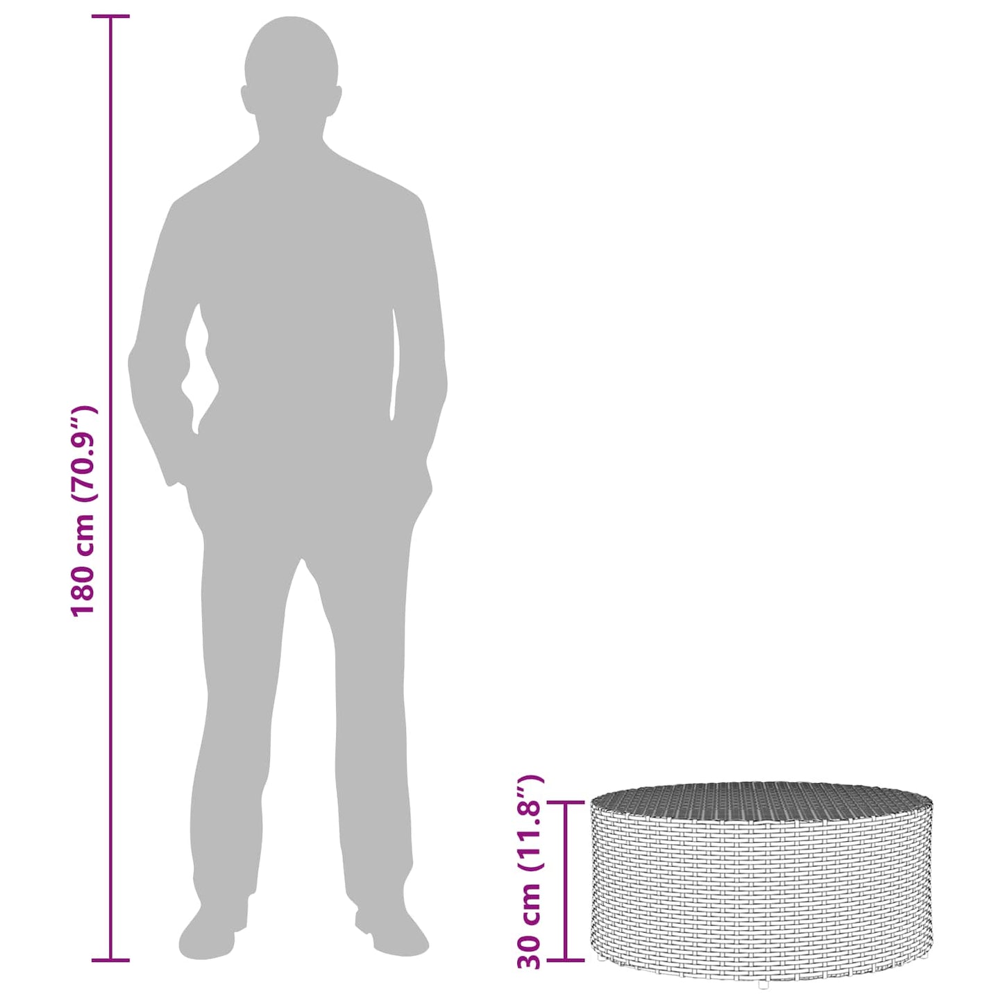 Outdoor Coffee Table Grey Ø 68 x 30 cm Poly Rattan