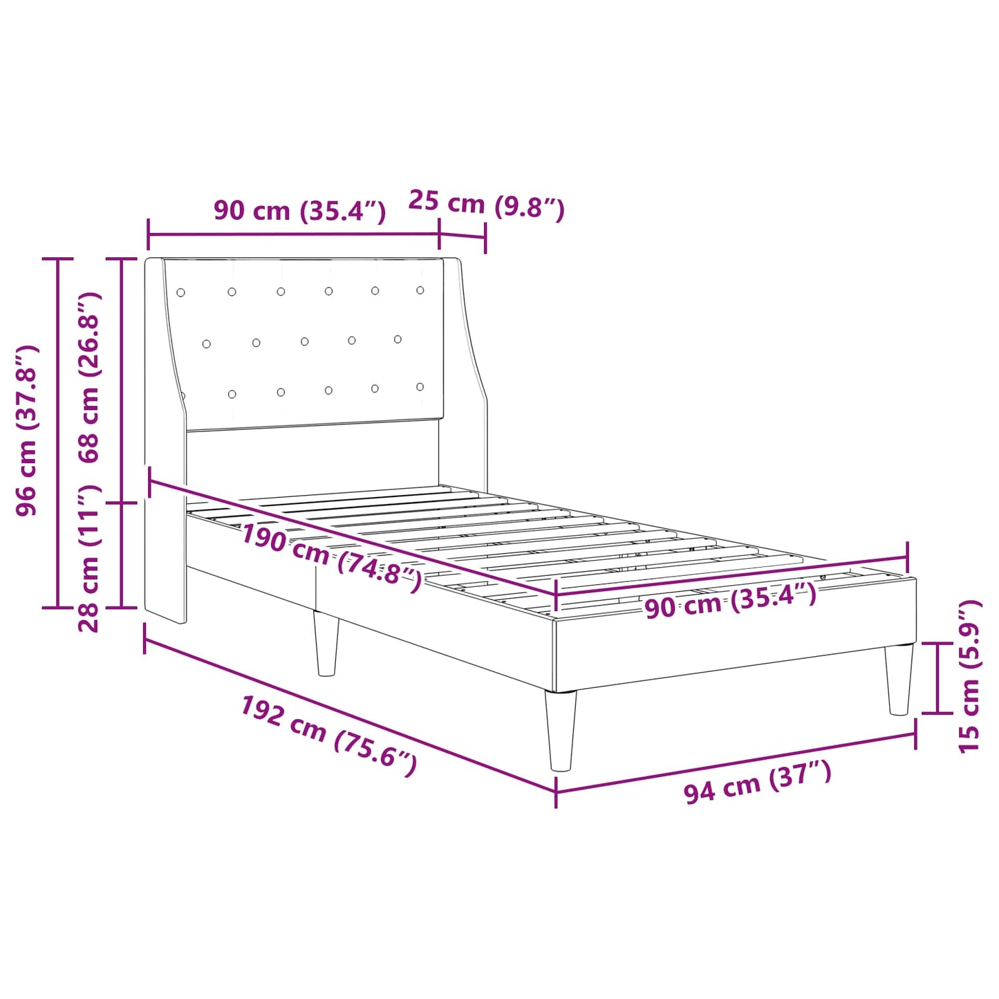 Bed Frame with Headboard Black 90 x 190 cm Velvet