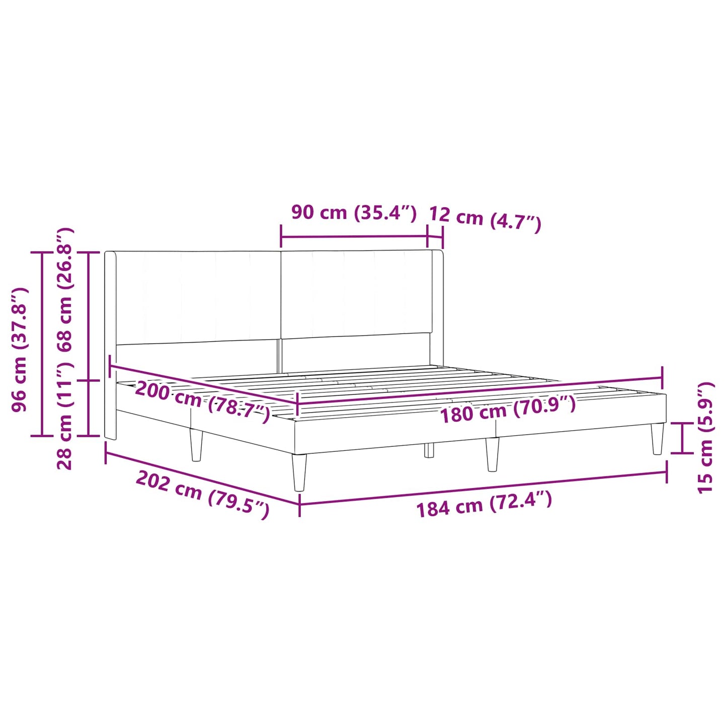 Bed Frame with Headboard Black 180 x 200 cm Velvet