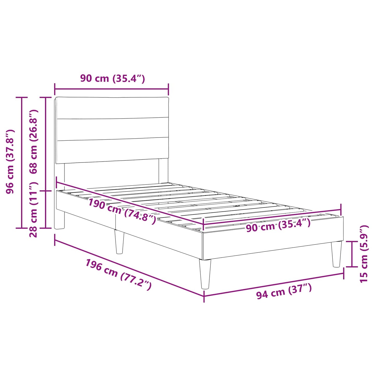 Bed Frame with Headboard Light Grey 90 x 190 cm Fabric