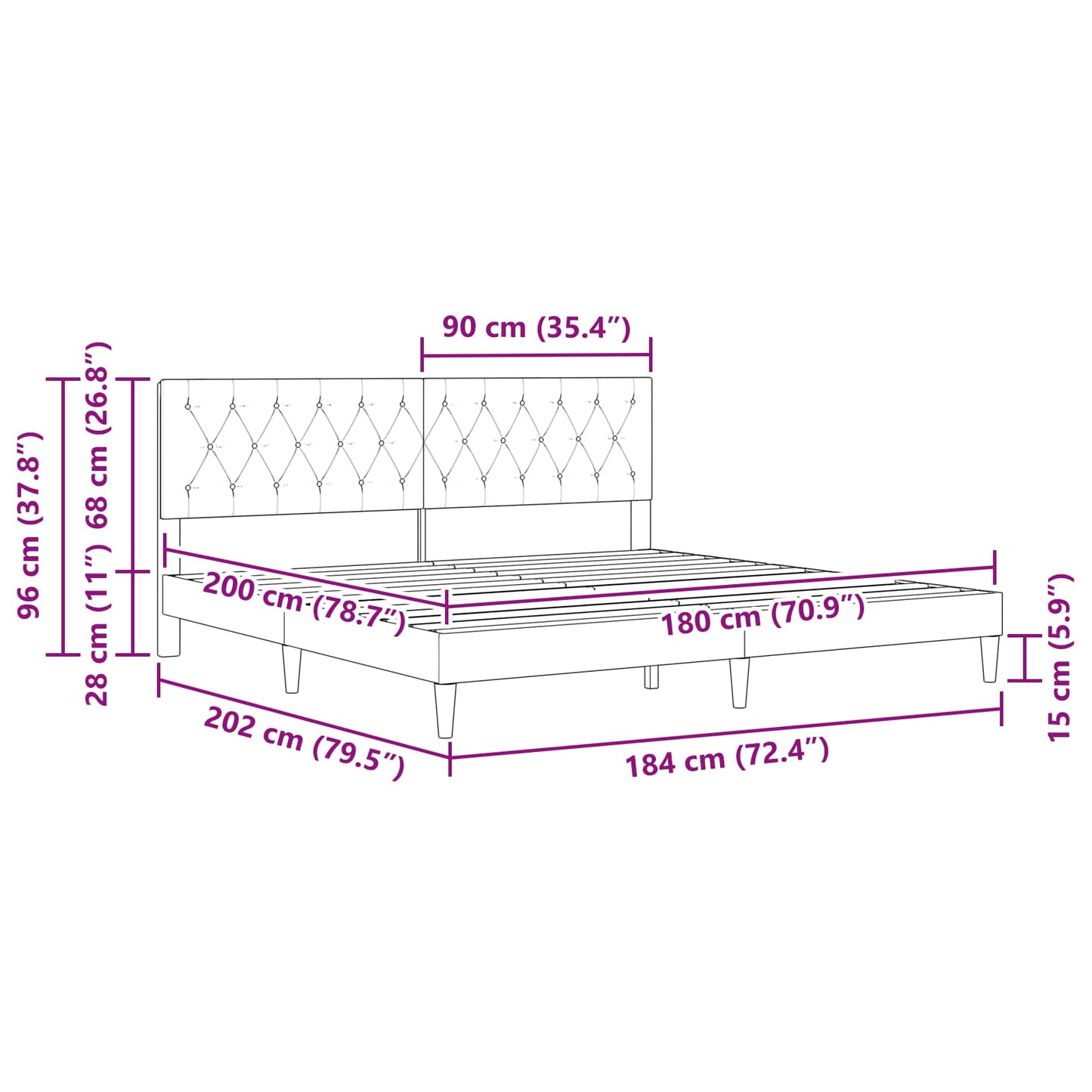 Bed Frame with Headboard Dark Grey 180 x 200 cm Velvet