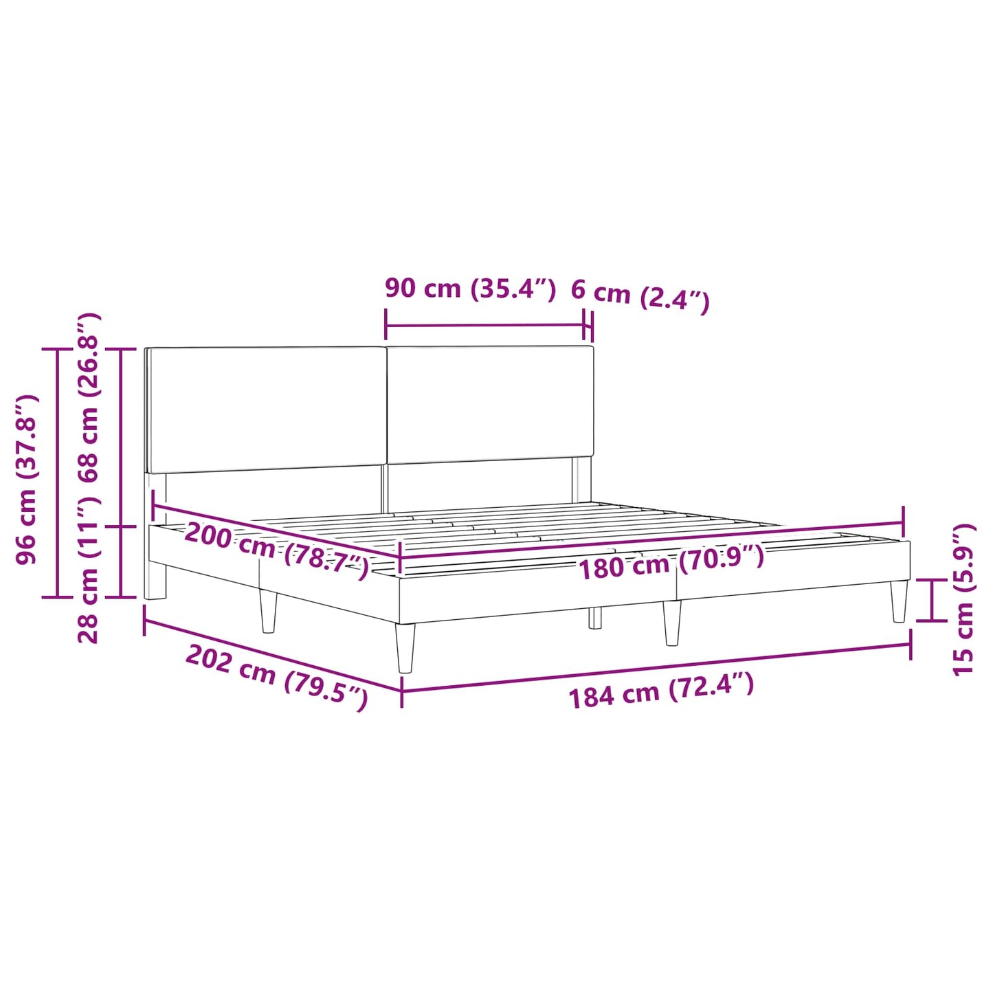 Bed Frame with Headboard Light Grey 180 x 200 cm Fabric