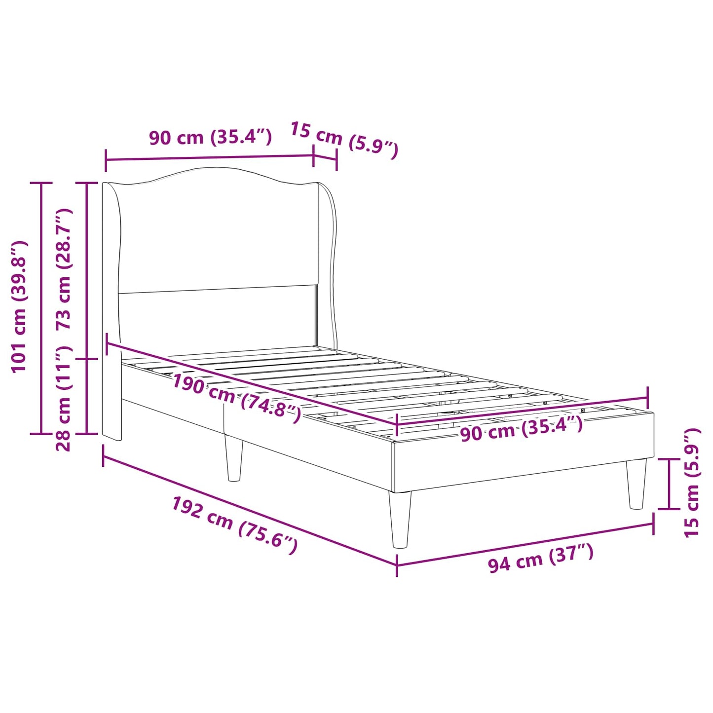 Bed Frame with Headboard Light Grey 90 x 190 cm Velvet