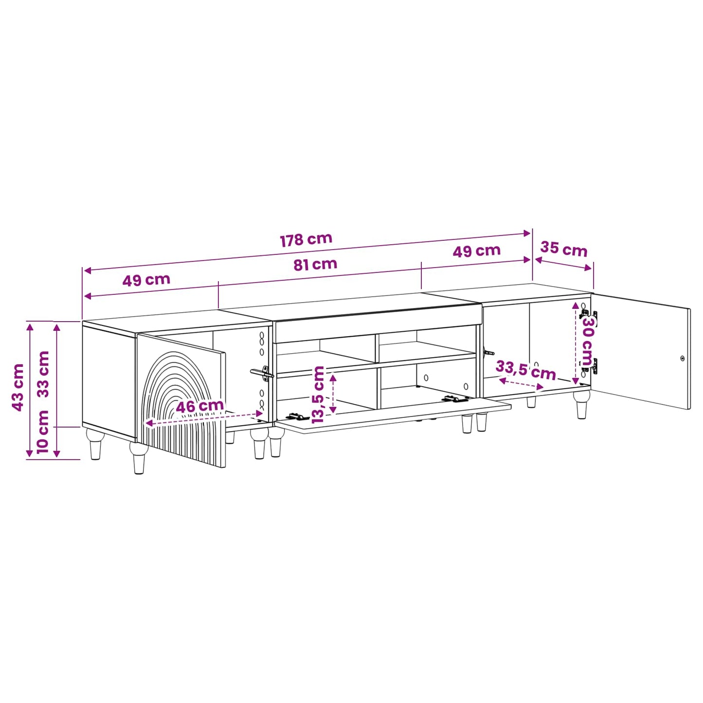 3 Piece LED TV Cabinet Smoked Oak Engineered Wood