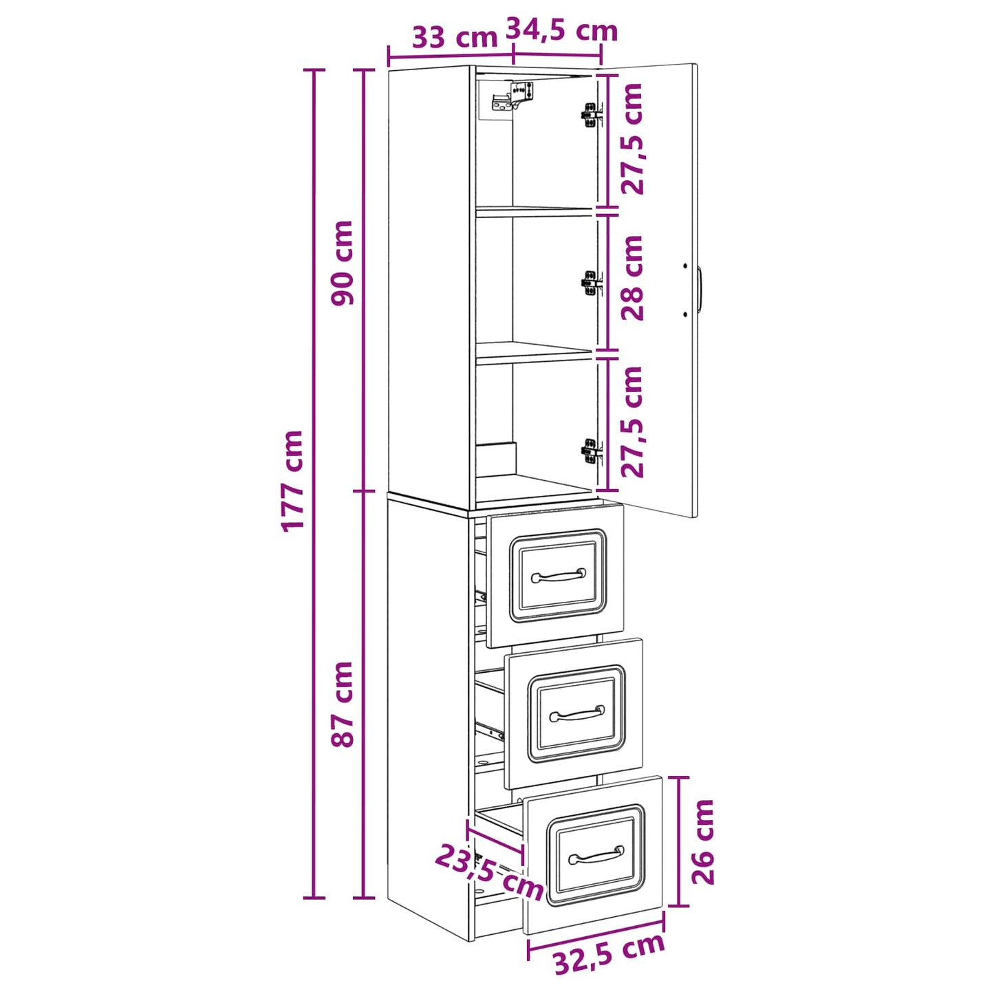 Cabinet Set 2 pcs 33 x 34.5 x 87 cm Engineered Wood Black