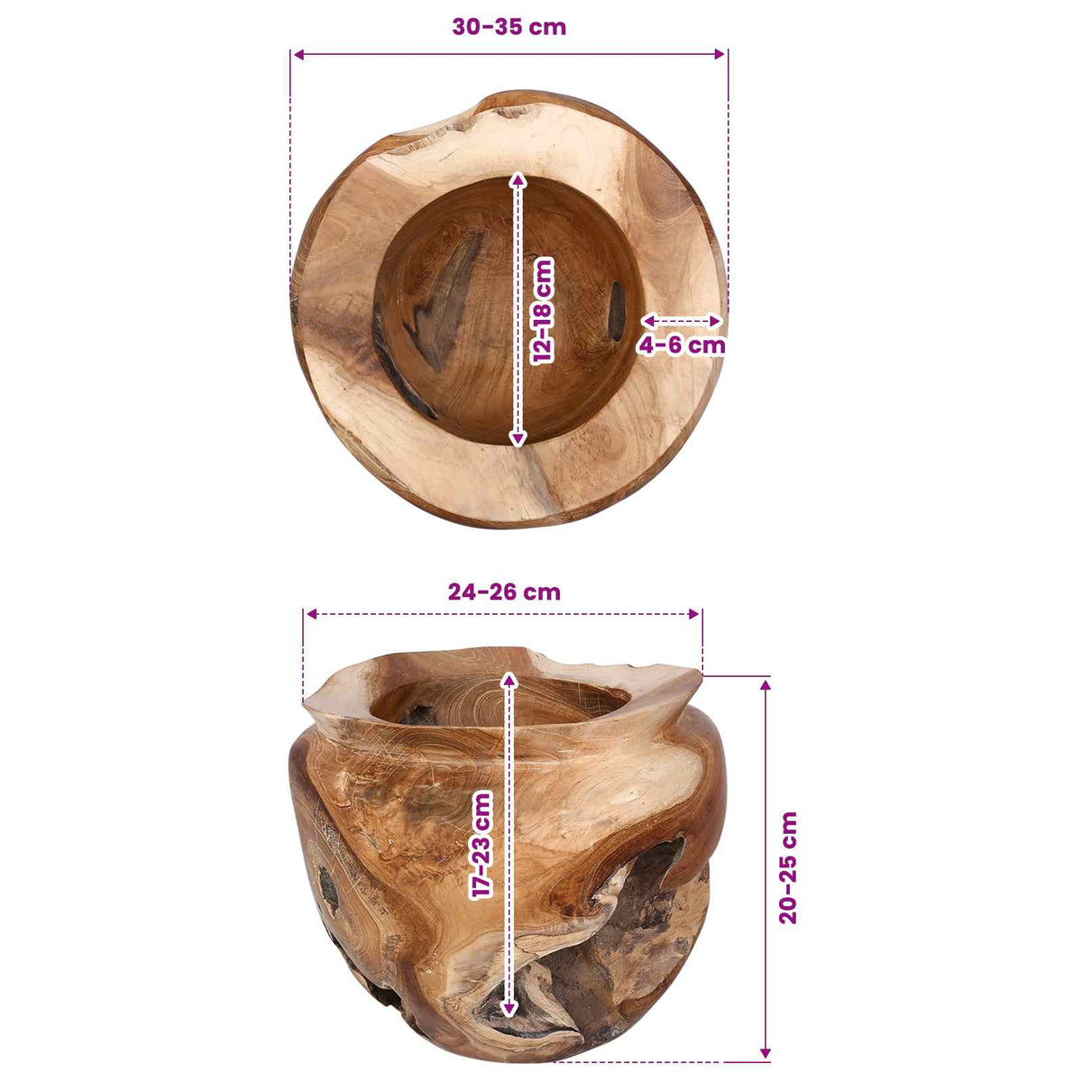 Fruit Bowl JEPARA Teak Brown Ø 35 cm Solid Teak Wood