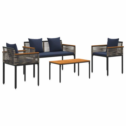 Outdoor Furniture Set 4 pcs Grey and Navy Blue PE Rattan Outdoor Furniture Set 4 pcs Grey and Navy Blue PE Rattan