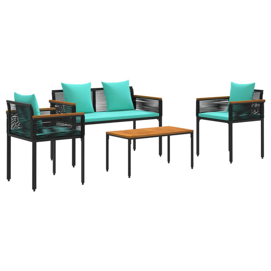 Outdoor Furniture Set 4 pcs Black and Turquoise PE Rattan Outdoor Furniture Set 4 pcs Black and Turquoise PE Rattan