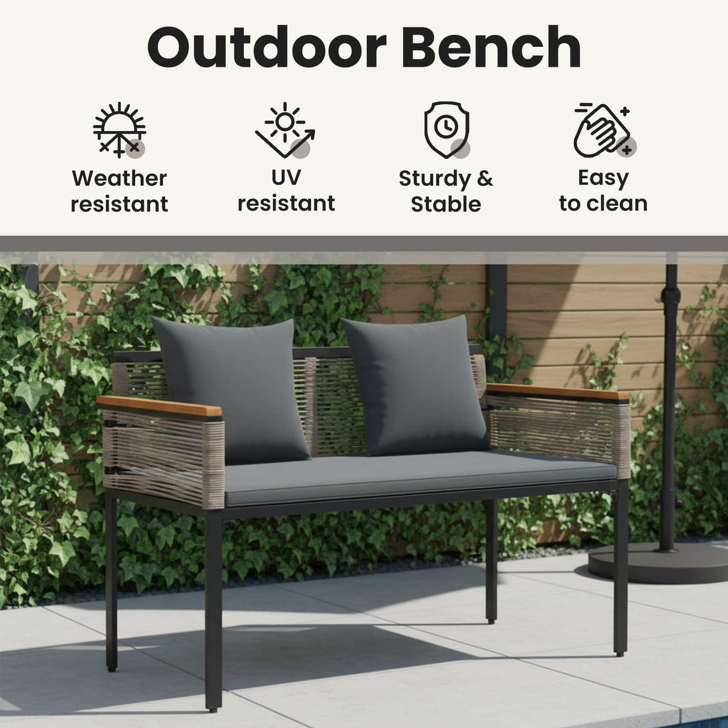 Outdoor Bench Grey and Dark Grey 117 x 54 x 74.5 cm Poly Rattan