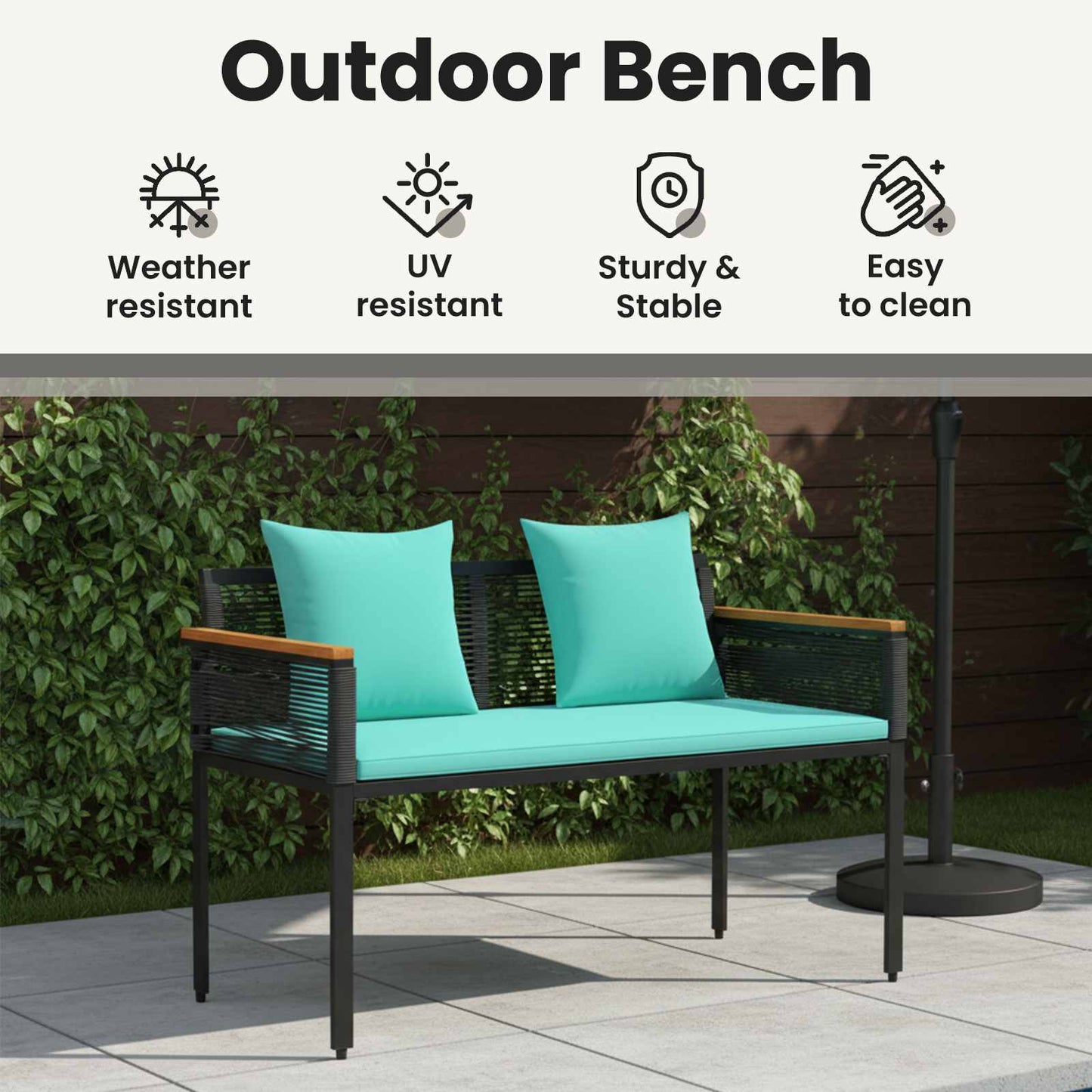 Outdoor Bench Black and Turquoise 117 x 54 x 74.5 cm