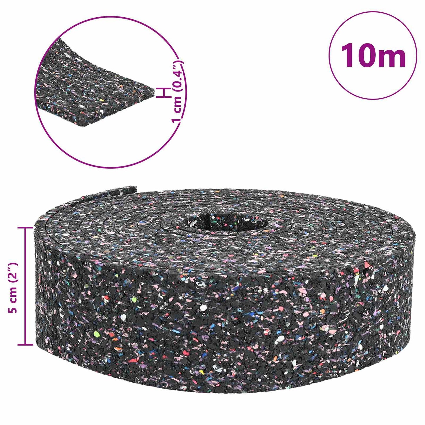 Rubber Granulate Roll Black 1000 x 5 x 1 cm Rubber