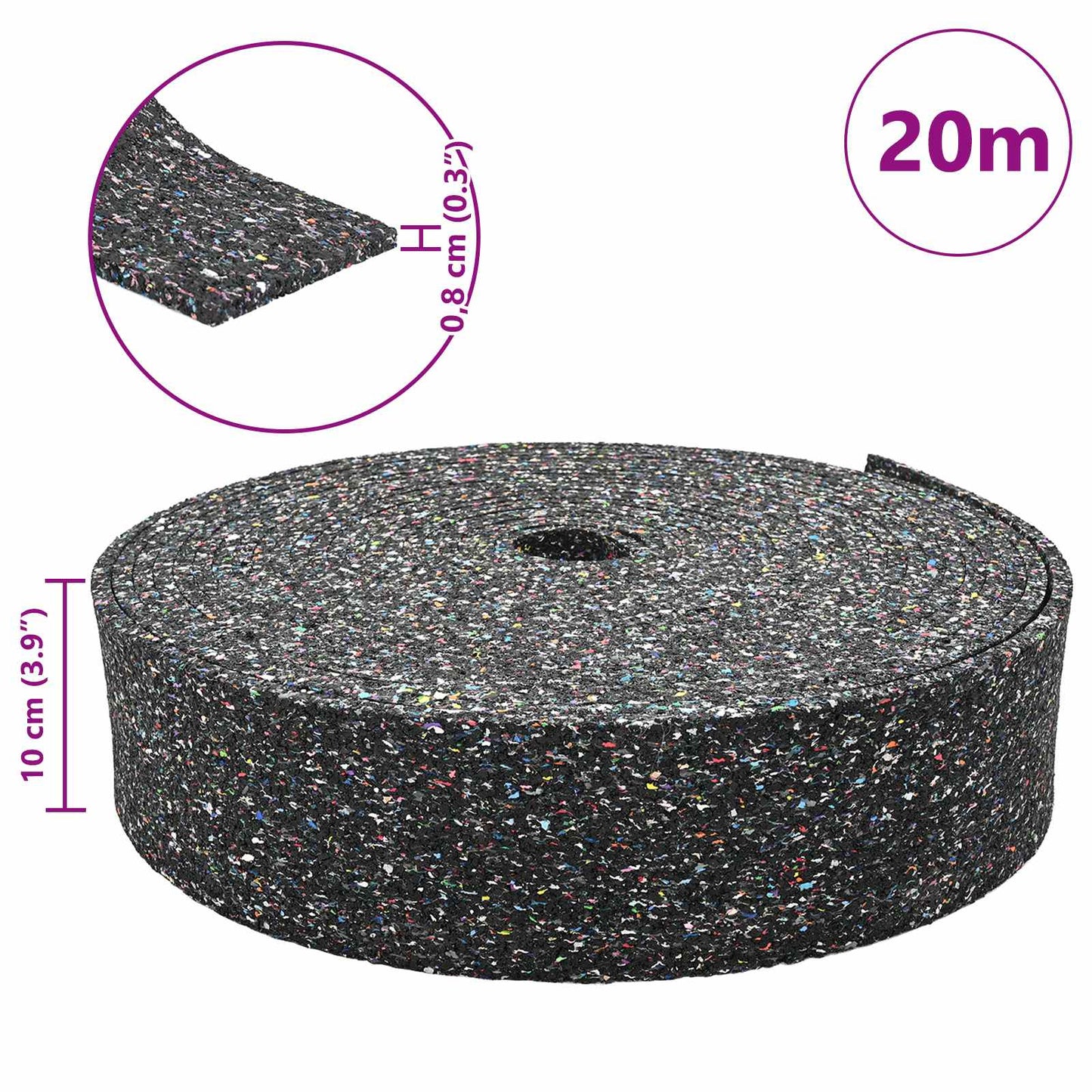 Rubber Granulate Roll Black 2000 x 10 x 0.8 cm Rubber