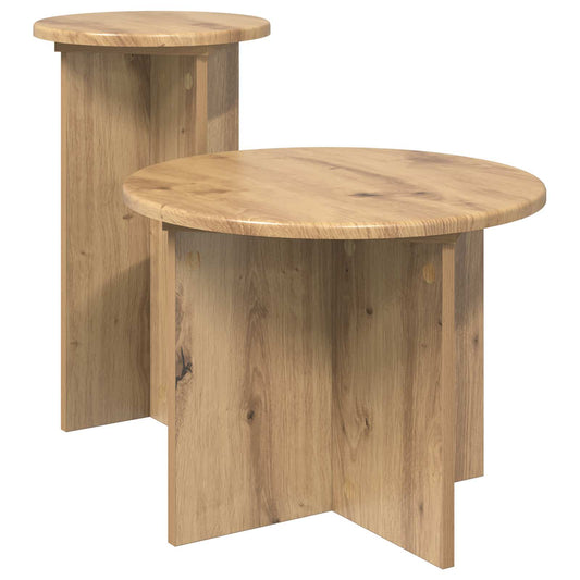 Side Table Set 2 pcs Artisan Oak Ø 45 x 35 cm Engineered Wood Side Table Set 2 pcs Artisan Oak Ø 45 x 35 cm Engineered Wood
