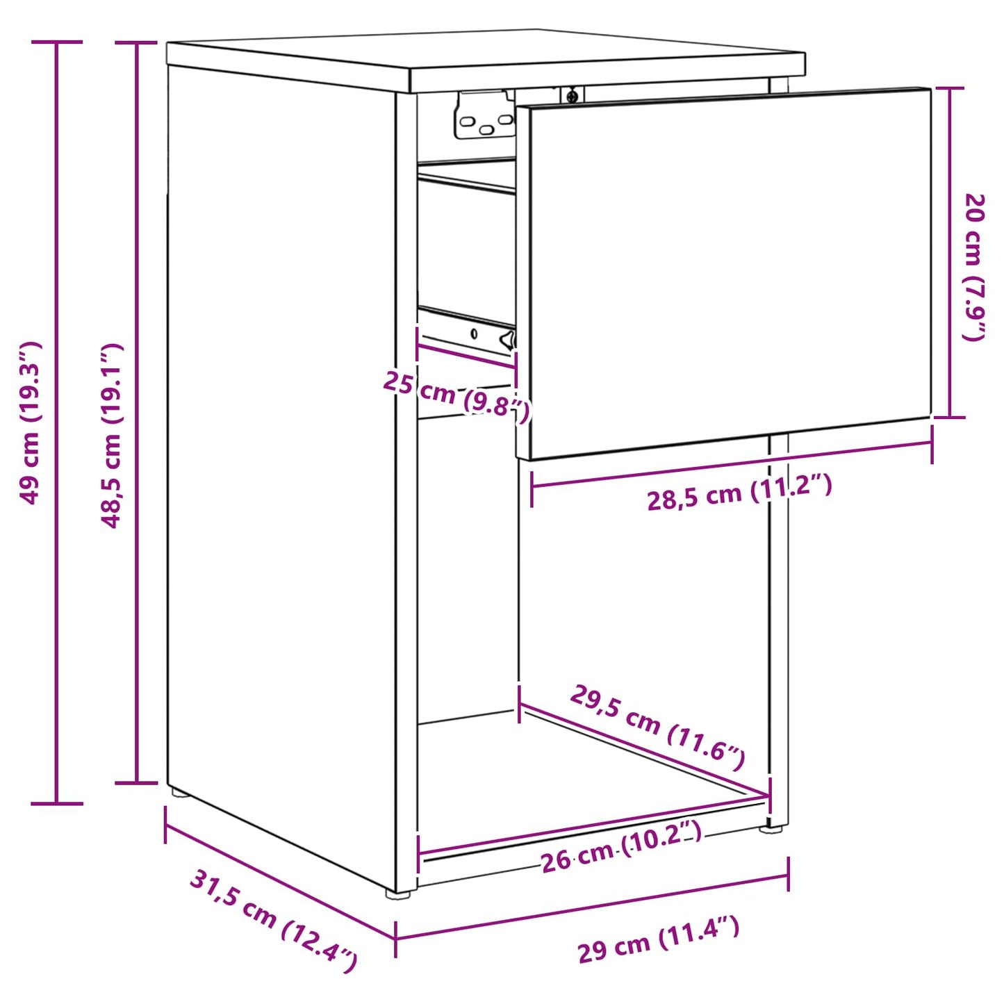 Bed Cabinet Grey Sonoma 29 x 31.5 x 49 cm Engineered Wood