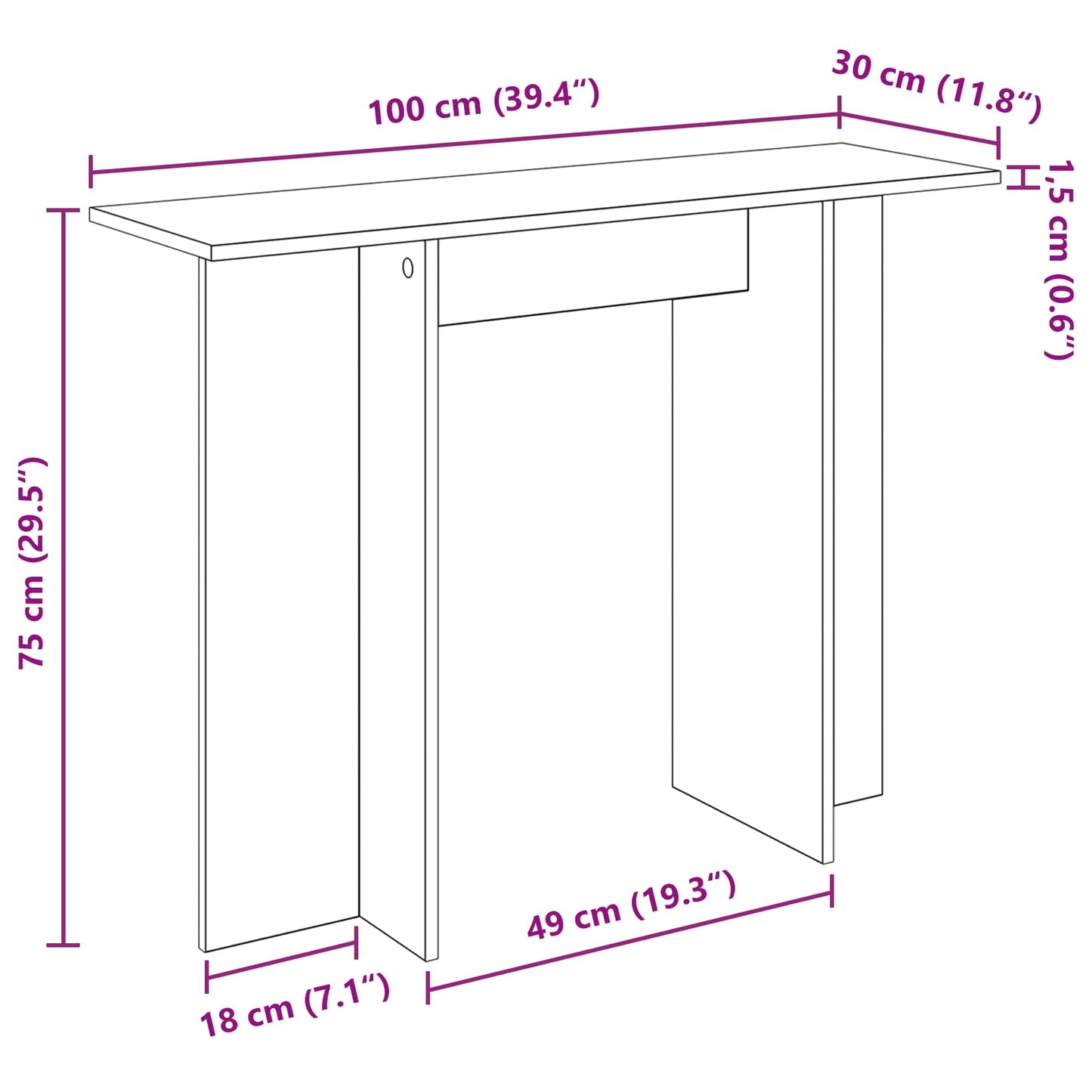 Console Table Artisan Oak 100 x 30 x 75 cm Engineered Wood