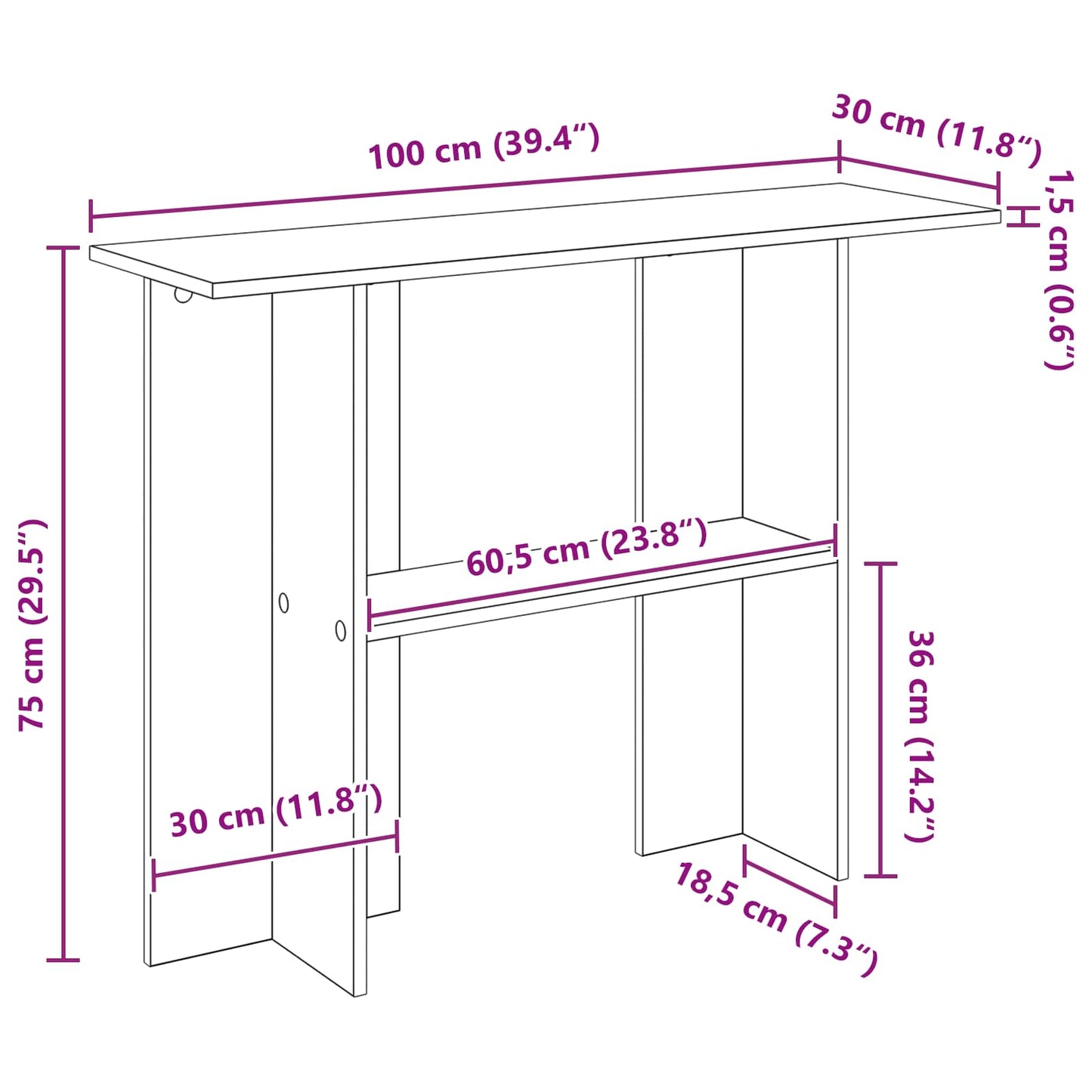 Console Table Grey Sonoma 100 x 30 x 75 cm Engineered Wood