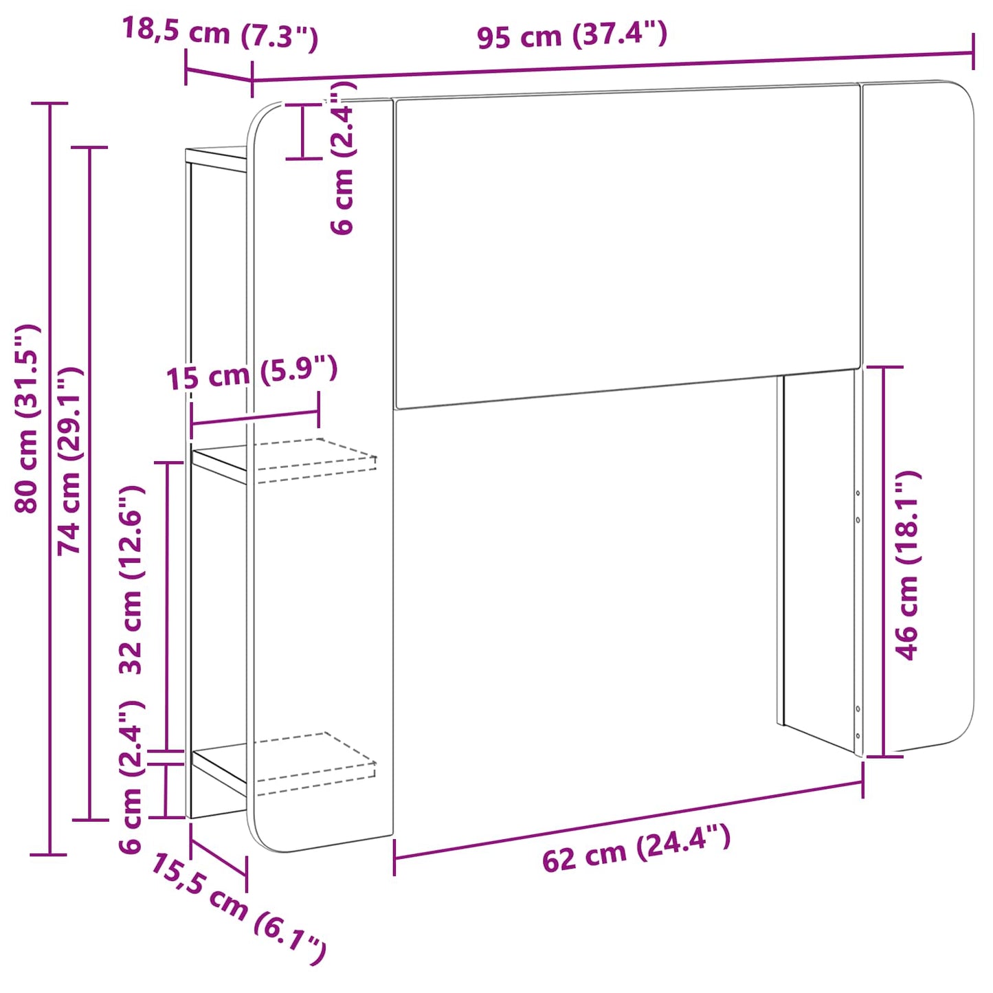 Headboard Cabinet with Storage Black Engineered Wood