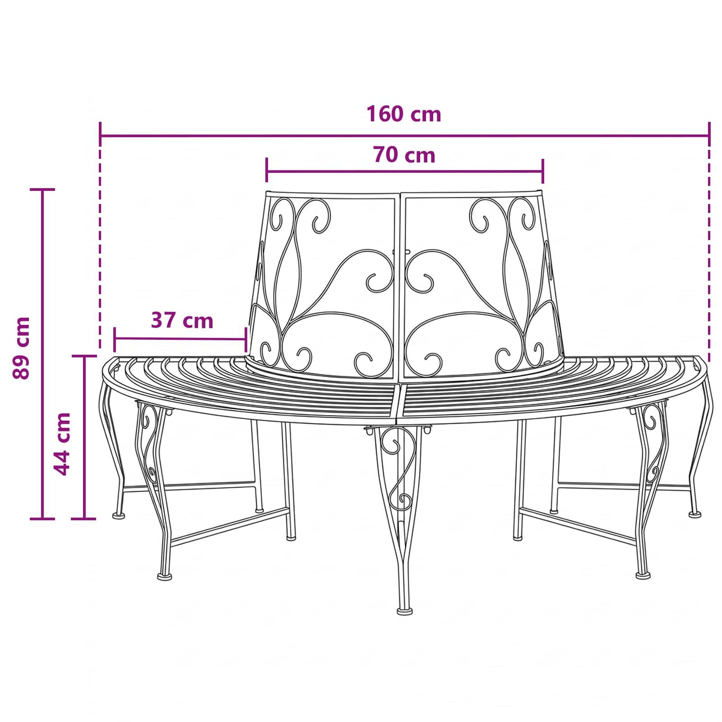 Tree Bench 4-Seater 160 x 80 x 89 cm Steel Antique White