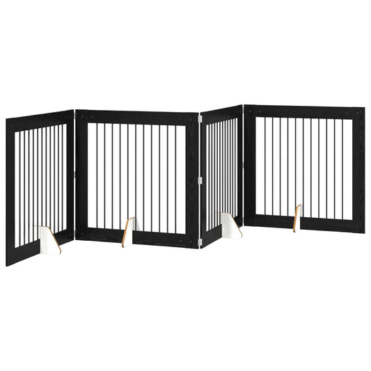 Foldable Dog Gate with Stands 4 pcs Black Oak 401 cm Foldable Dog Gate with Stands 4 pcs Black Oak 401 cm
