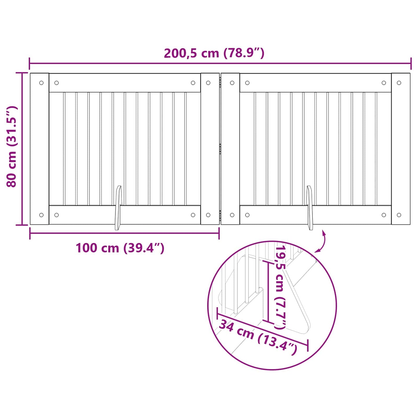 Foldable Dog Gate with Stands 2 pcs Black Oak 200.5 cm