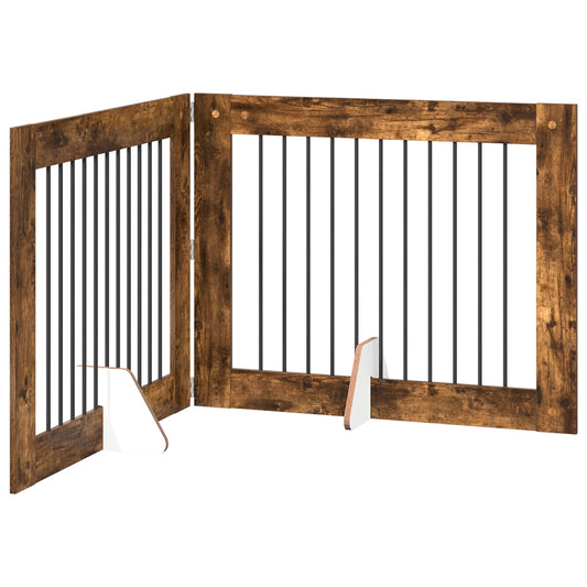 Foldable Dog Gate with Stands 2 pcs Smoked Oak 200.5 cm Foldable Dog Gate with Stands 2 pcs Smoked Oak 200.5 cm