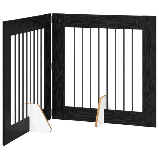 Foldable Dog Gate with Stands 2 pcs Black Oak 160.5 cm Foldable Dog Gate with Stands 2 pcs Black Oak 160.5 cm