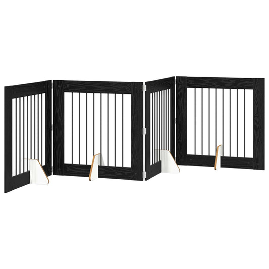 Foldable Dog Gate with Stands 4 pcs Black Oak 321 cm Foldable Dog Gate with Stands 4 pcs Black Oak 321 cm