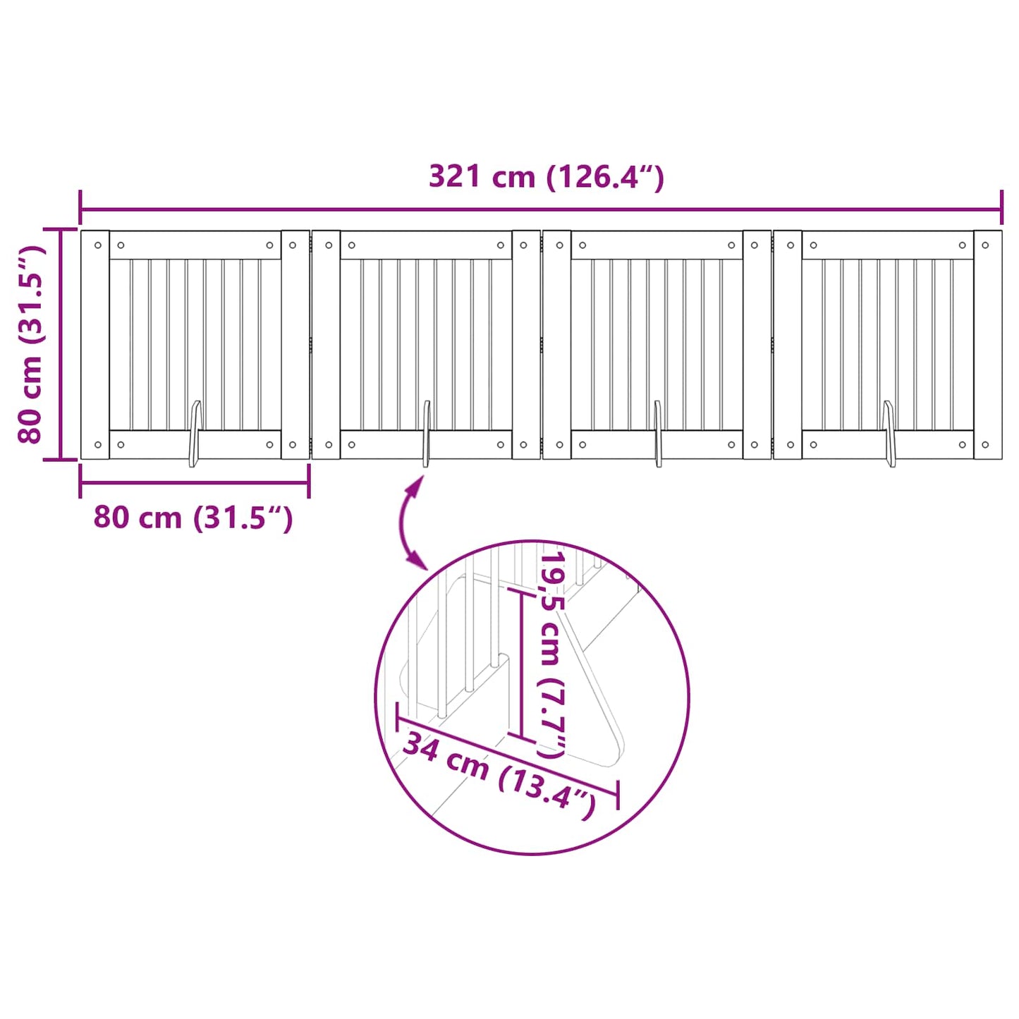 Foldable Dog Gate with Stands 4 pcs Sonoma Oak 321 cm