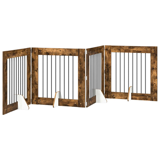 Foldable Dog Gate with Stands 4 pcs Smoked Oak 321 cm Foldable Dog Gate with Stands 4 pcs Smoked Oak 321 cm