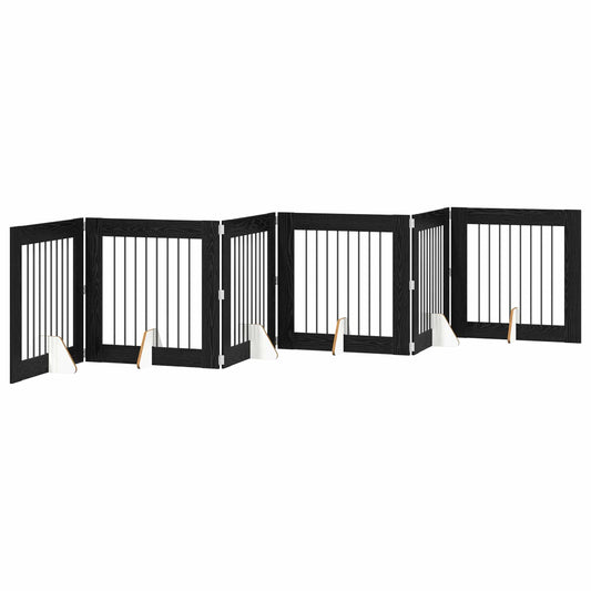 Foldable Dog Gate with Stands 6 pcs Black Oak 482 cm Foldable Dog Gate with Stands 6 pcs Black Oak 482 cm