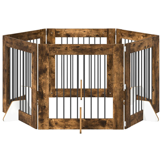 Foldable Dog Gate with Stands 6 pcs Smoked Oak 482 cm Foldable Dog Gate with Stands 6 pcs Smoked Oak 482 cm
