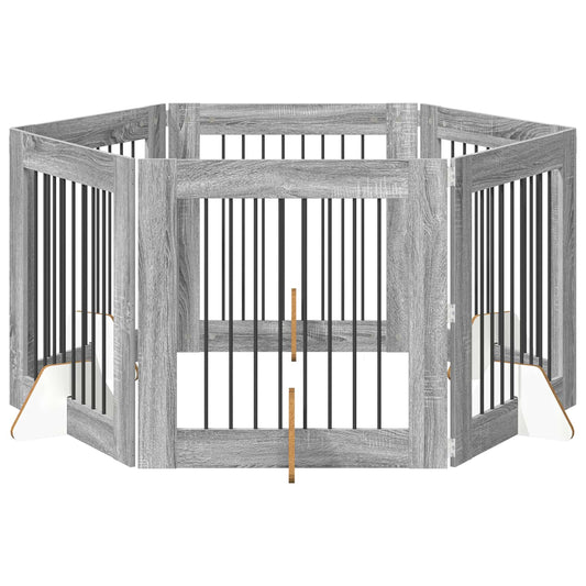 Foldable Dog Gate with Stands 6 pcs Grey Sonoma 482 cm Foldable Dog Gate with Stands 6 pcs Grey Sonoma 482 cm