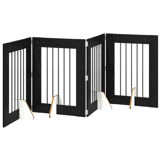 Foldable Dog Gate with Stands 4 pcs Black Oak 241 cm Foldable Dog Gate with Stands 4 pcs Black Oak 241 cm