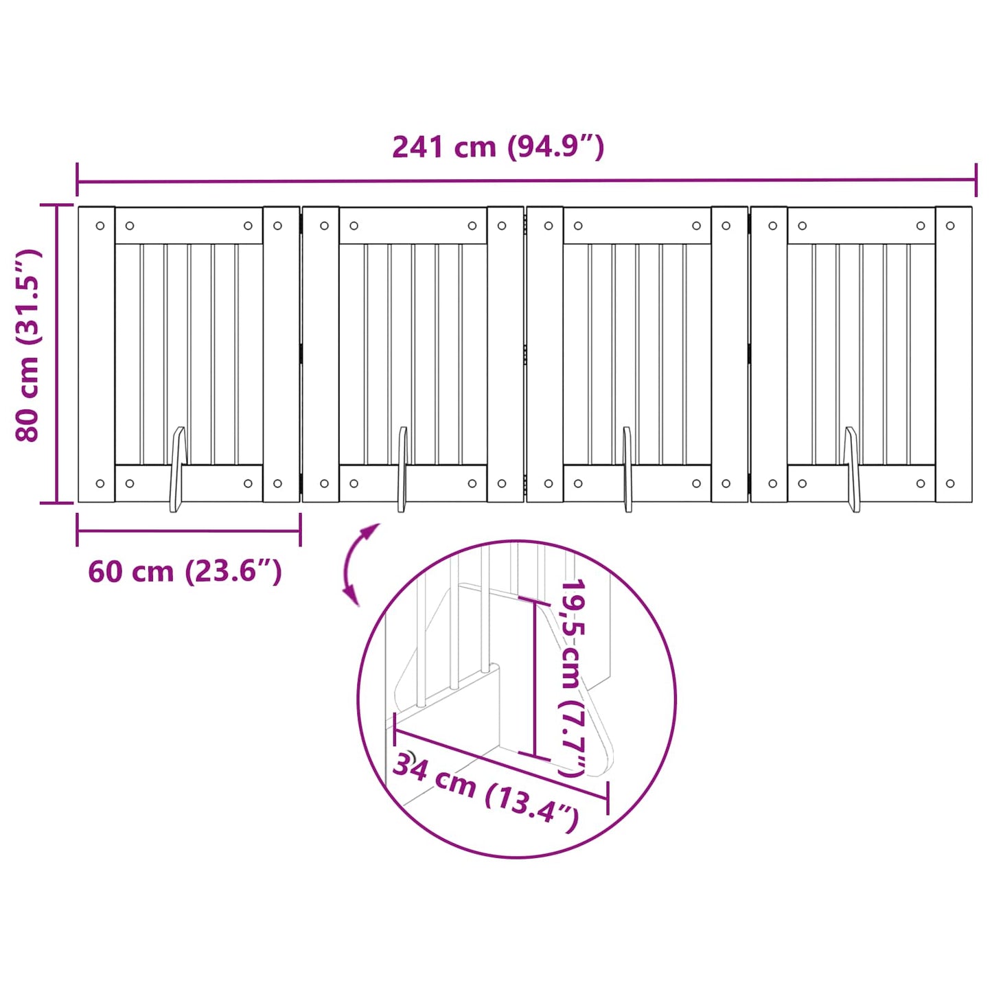Foldable Dog Gate with Stands 4 pcs Sonoma Oak 241 cm