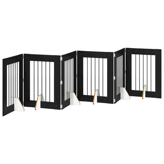 Foldable Dog Gate with Stands 6 pcs Black Oak 362 cm Foldable Dog Gate with Stands 6 pcs Black Oak 362 cm