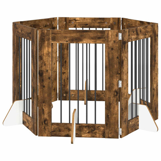 Foldable Dog Gate with Stands 6 pcs Smoked Oak 362 cm Foldable Dog Gate with Stands 6 pcs Smoked Oak 362 cm